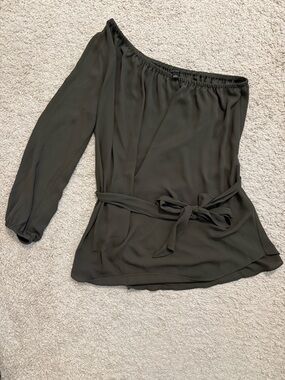 Ann Taylor Olive One-Shoulder Belted Blouse